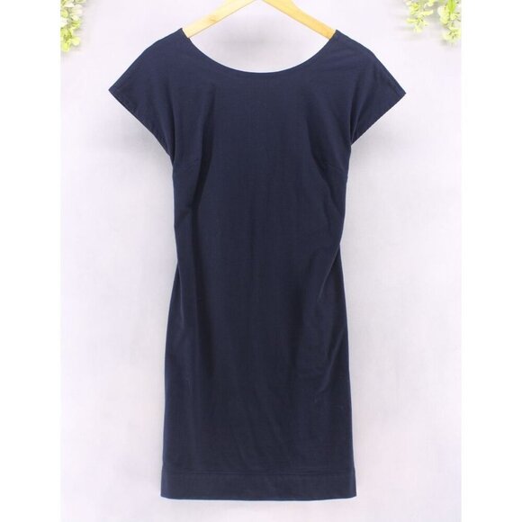 Theory Andrizza Twisted Back Navy Soft Stretch Seersucker Sheath Dress Sz 0 NEW - Picture 1 of 11